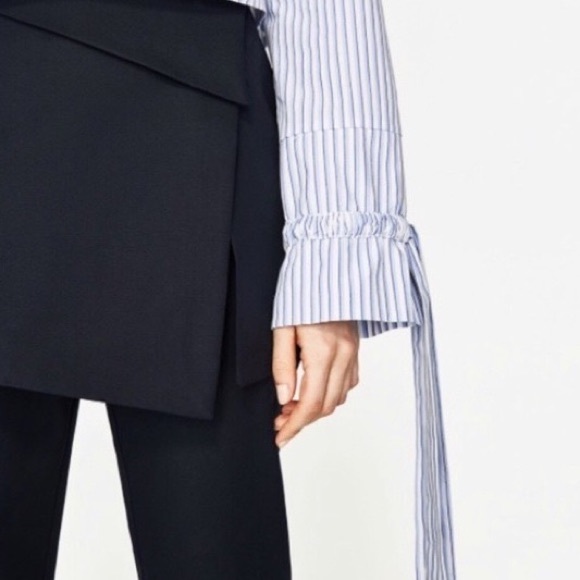 Zara Trafauluc Navy Wrap Skirted Cropped Trousers NWT - Picture 2 of 6